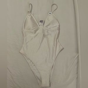 White V Neck One Piece Swimsuit